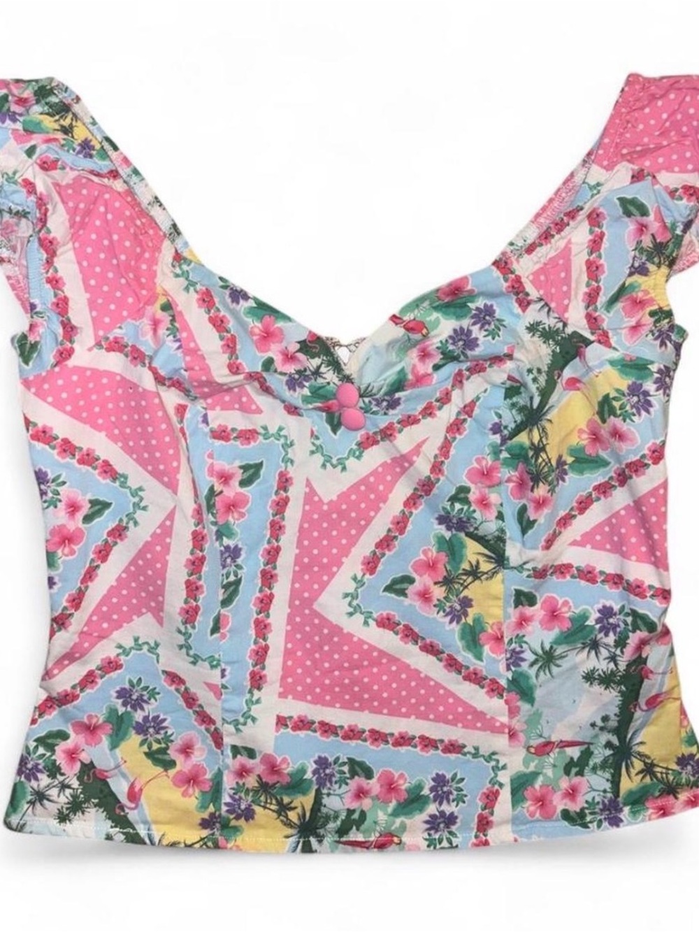 Hell Bunny Pink “Dreamland” Tropical Patchwork Top